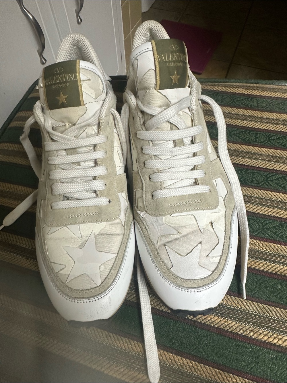 Valentino Garavani Off-White and Beige Star Paneled Sneakers